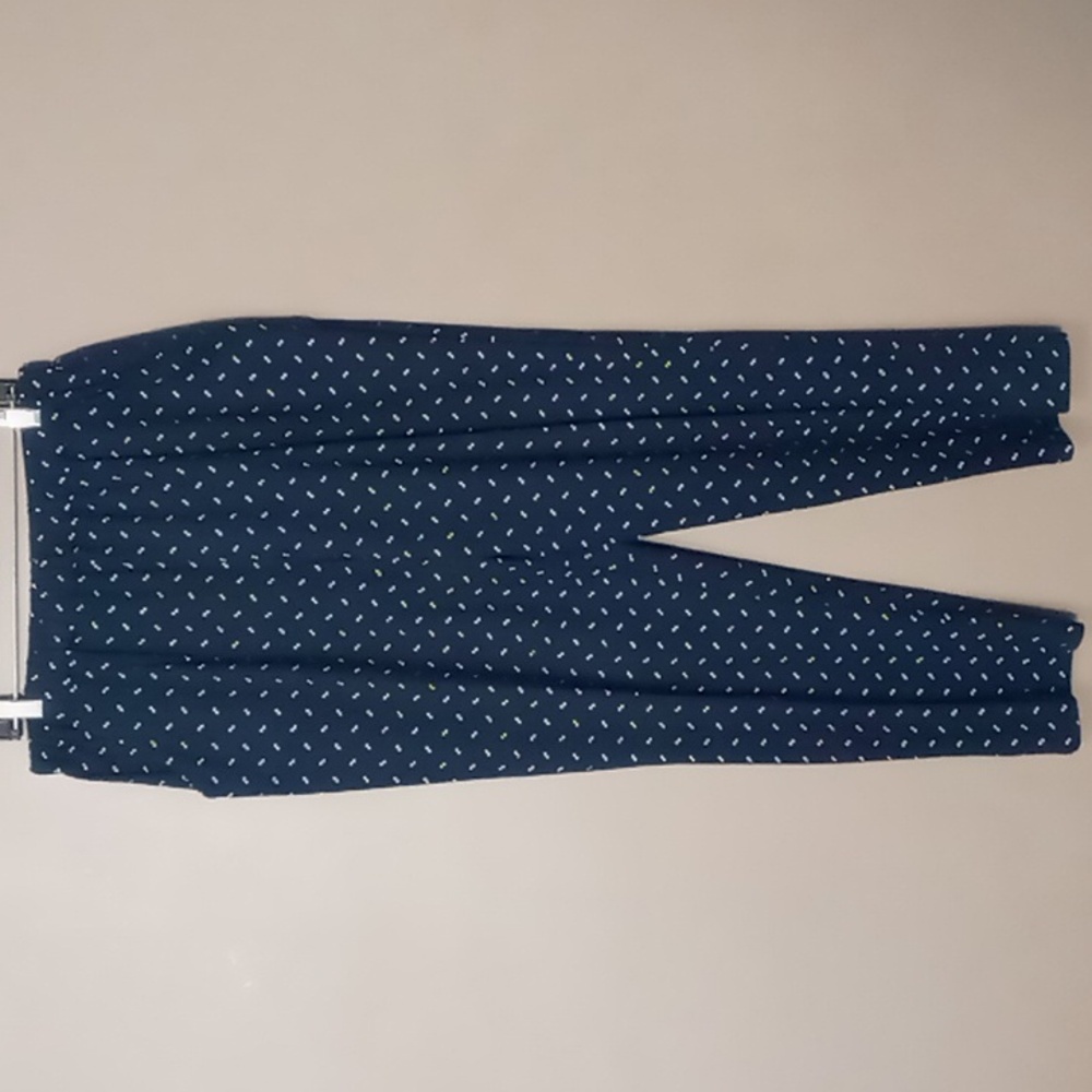 Bobbie Brooks Navy Blue and Silver Square Design Elastic Waist Pant w Pockets XL